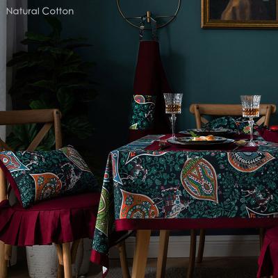 China Heat Insulation Leaves Green Luxury Nordic Cotton Decorations Table Cover Linen Fabrics For Party Home Dining Hotel Banquet for sale