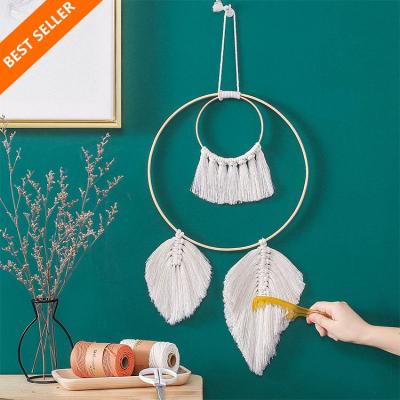 China Handmade Woven Tapestry Minimalist Nordic Boho Indian Feather Decor Cotton Tassels Macrame Wall Hanging Luxury Home Wedding en venta