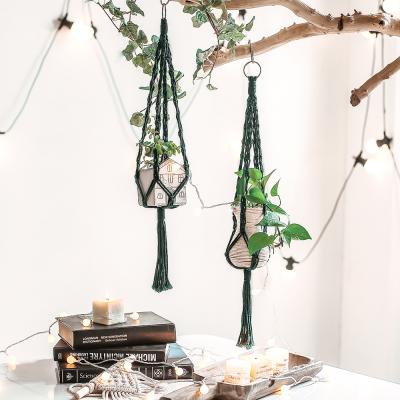 China Minimalist Handwoven Luxury Bohemian Decor Bohemian Cotton Indoor Garden Flower Pot Basket Macrame Plant Fresh Net Hanging Hangers en venta