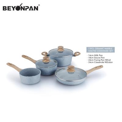 China Viable Forged Aluminum Marble Coated Cookware Set Gray Marble Kitchenware for sale