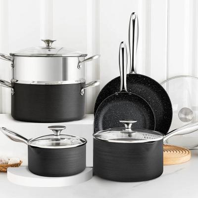 China Viable Aluminum Black Color Cookware Hard Anodized Nonstick Coated Set for sale