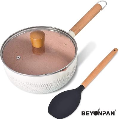 China Sustainable Nonstick Saucepan with Lid Sauce Pan Multifunctional with Pour Spouts, Soup Pot for Stew Dish, Ergonomic Wooden Handle for sale