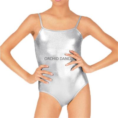 China Hot Selling Shiny Metallic Spandex Dancer Tights Girls Kids Gold Silver Kids Dance Camisole Gymnastics Cheap Wear for sale