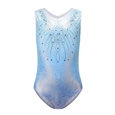 China High Quality Cheap Metallic Dancer Tights Kids Girls Beach Shiny Blue Purple Rhinestone Gymnastics Dancer Tights Rose Sleeveless for sale