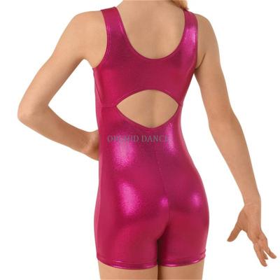 China Hot Sale High Quality Cheap Coated Metallic Shiny Lycra Spandex Kids Girls Unitards Kids Beach Gym Unitards Sleeveless Shorts for sale