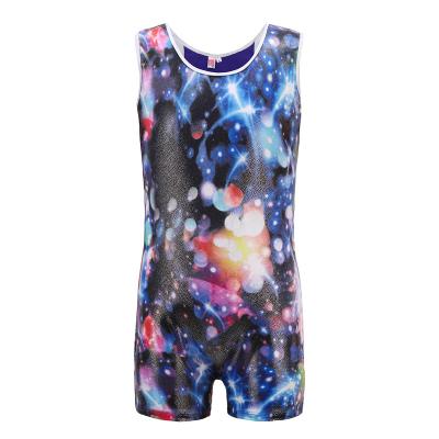 China Hot Sale Cheap High Quality Shiny Spandex Unitards Sublimated Printing Kids Girls Unitards Boys Gymnastics Dancer Tights for sale