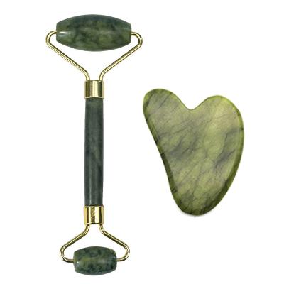 China Face In stock wholesale green jade roller massager set for face natural Xiuyan Xiuyu jade facial roller jade gua sha tools for sale