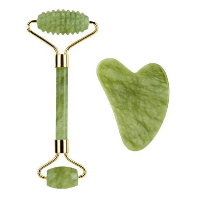 China Face Factory price Wholesale Natural Green Jade Roller Jade Face Massager Anti Age Jade Roller And Gua Sha set For daily Massage for sale