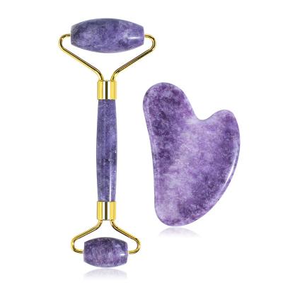 China Anti-Puffiness Newest Purple Jade Roller factory Natural Stone Purple Face Roller Best Price Cold Roller Stone for face skin care for sale