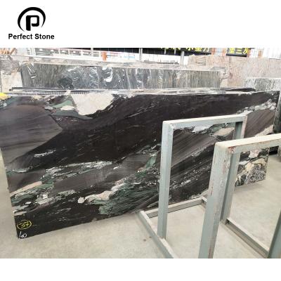 China Modern Natural Green Luxury Slab Stone TV Background Wall Panel Interior Marble Price for sale