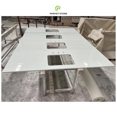 China Durable pure white nano glass countertops for kitchen island and hotel hospitality countertops for sale