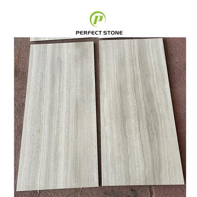 China Modern 45 Degree 1200x600 Cross Cut White Wood Marble Flooring Tiles For Living Room Fooring And Wall Marble for sale