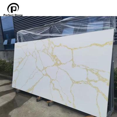 China Modern 3200x1600 Calacatta Gold Quartz Jumbo Slab With Gold Vein for sale