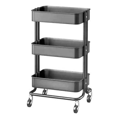 China Rolling Utility Cart Heavy Duty 3-Tier Metal Storage White Black for sale