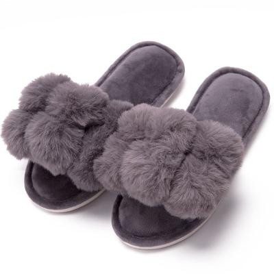 China Women's Fuzzy Fur Slippers Flip Flop Anti-slippery Open Toe Cozy House Memory Foam Sandals Slides Outdoor Indoor Spa Anti-Skid Comfortable Flat Soft for sale