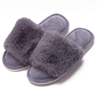 China Durable Women's Flat Slippers Fuzzy Faux Fur Memory Foam Spa Slide Open Toe House Shoes Sandals for sale