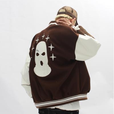 China Wholesale Waterproof PU Leather Sleeve Quilting Suit Men's Loose CIA Brand Brand Collar Color Baseball Cartoon Embroidery Sleeve Plus Size Jacket for sale