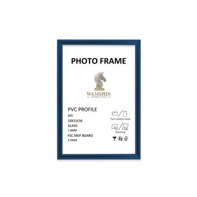 China Wamshin Plastic Blue Frame 1.8 Mm 2.5mm Safety Glass MDF Board Picture Photo Frame 10*15cm 9*13cm for sale