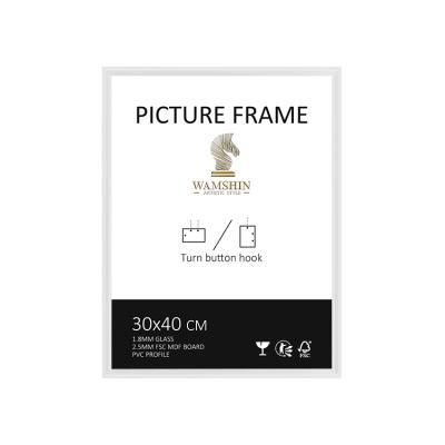 China Wamshin plastic 30*40cm white frame 1.8 mm 2.5mm safety glass MDF board plastic picture frame for sale