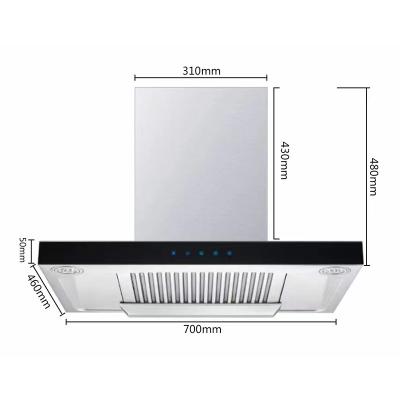 China Low Noise Electric T Shape Wall Mounted Chimney Hood Stainless Steel Filter Aluminum Motor for sale