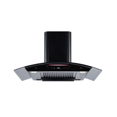 China Sleek Curved Glass Cooker Hood Range 1200 Cfm Arc Shape for sale