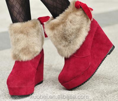 China Red Snow Boot Ladies Snow Boots Rain Boots With White Shoe Waist Elevator Collar Fur Growing Shoes for sale