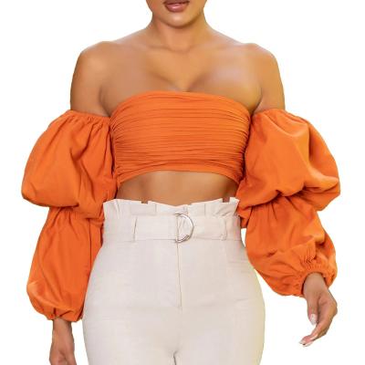 China Breathable Breathable Sleeve Bardot Crop Top Hot Selling OEM Custom Design High Quality Women Summer Crop Top for sale