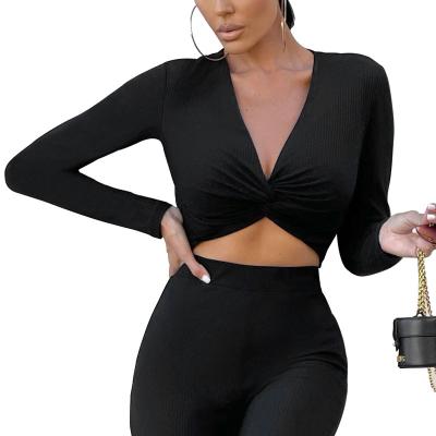 China QUICK DRY Girls Black Long Sleeve Twist Front Crop Sexy Women Ladies Corset Tops for sale