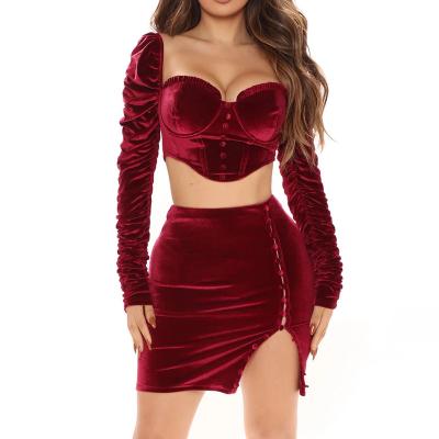 China Breathable High Quality Sexy Velvet Corset Crop Top Ruched High Collar Square Crop Elegant Top for sale