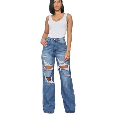 China Cotton High-waisted Women's Viable Casual Breeches Jeans Straight-leg Hiphugging Style Zipper Jeans for sale