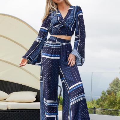 China Self Tie Crop QUICK DRY Top With Pants Holiday Set 2023 New Summer Two Piece Fashion Woman Casual Suits for sale