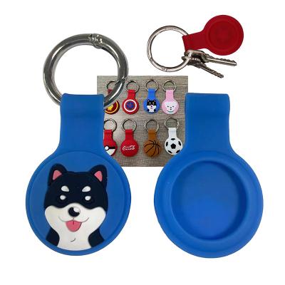 China Anti-lost Cartoon Dog Cat Pet Tracker Anti Scratched Shell Silicone Case Key Chain Protective Cover For Apple Airtag for sale