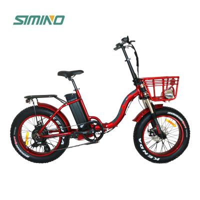 China Aluminum Alloy Simino Wave Bike Fat Tire Scooter Folding Wide Bike Folding Big Basket Folding Bicycle Electric Lithium Battery Electric Power for sale