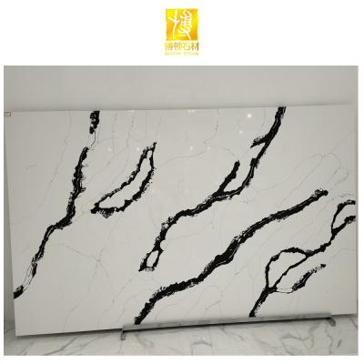 China Modern BOTON STONE Polished Calacatta Outdoor Black And White Quartz Slab Good Prices Artificial Building Stones for sale