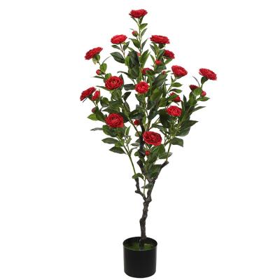 China Environmental Friendly 90 Cm Decoration Simulation Pole Red Simulated Camellia Plant Living Room Green Plants for sale