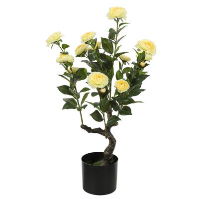 China 130 Cm Simulation Pole Yellow Bedroom Environment Friendly Green Plant Decoration Artificial Camellia Plants for sale