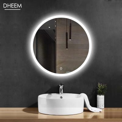 China DHEEM Luxury Round Magnifying Bathroom Wall Vanity LED Acrylic Mirror for sale