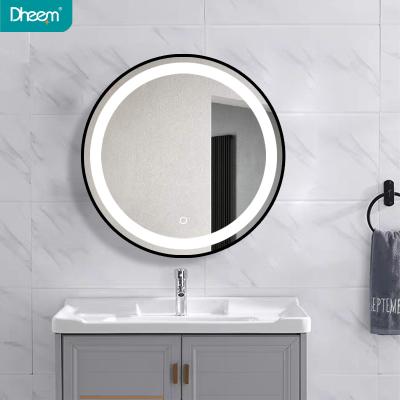 China DHEEM Magnifying Modern Round Wall Mounted Bathroom Framed LED Mirror for sale