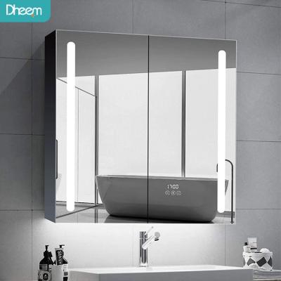 China New Design Modern Light Mirrored Bathroom Cabinets Double Door Wall Mounted Luxury Mirrored Cabinet With Led for sale