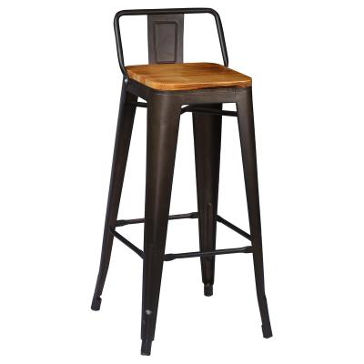 China Modern Metal Body Solid Wood Seat Modern Bar Chair Stool With Back for sale