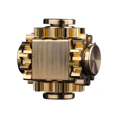 China New Decompression Spinner Cube Spinner Linkage 4 Speeds Spin Metal Cube Spinner Trigger Hand Brass Copper Magic Toy for sale