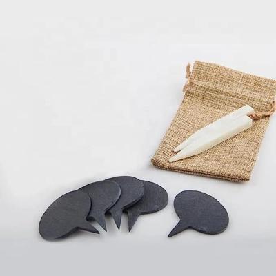 China Wholesale Sustainable Black Set Writing Slate Cheese Name Marker Tag Label With Stone Chalk Gift Package For Party for sale