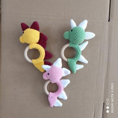 China Wholesale Soft Baby Teether Set Unicorn Dinosaur Zebra Wooden Crochet Toy Rattle Penguin Crochet Baby Dinosaur Rattles Teether for sale