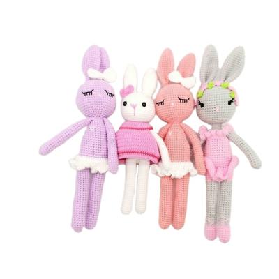 China Lovely Gift Amazon Ins Hot Blue Color Knitted Ballet Stuffed Bunny Rabbit Plush Toy 100% Handmade Crochet Newborn Baby Toys for sale