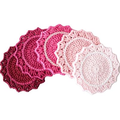 China Viable Customized Style Floral Hand Crochet Table Mat Beige Doilies Crochet Placemat Handmade Cotton Doily Cup for sale