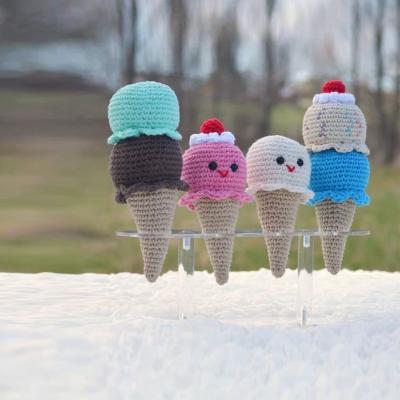 China Handmade Crochet Plush Ice Cream Crochet Food Cream Toy Play Food Knitting Crochet Amigurumi Ice Cream Rattle for Nursery Decor for sale