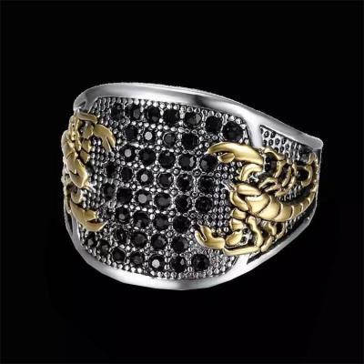 China Casual Two Tone / Sporty Pave Setting Gold Plated Black Crystal Scorpion Stainless Steel Animal Ring for sale