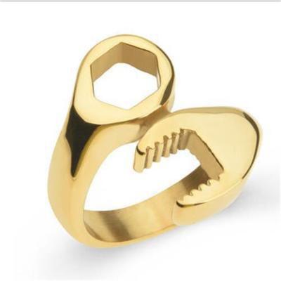 China High Polished Biker 18K Gold Plated Stainless Steel Ring Jewelry Key Mechanic Design Casual/Sporty Unique Tool Style for sale