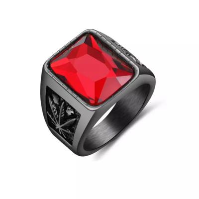 China Fashion / Sporty Stainless Steel Jewelry Casual Red Red Stone Gold Plated Gemstone Ring for sale