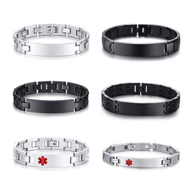 China CLASSIC Brushed Stainless Steel Wrist Band Men's Silver Bracelet, Custom Enamel ID Medical Alert Bracelets for sale